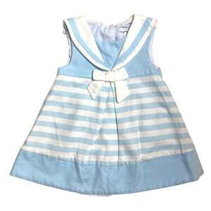 Jillian’s Closet Blue White Striped Pique Sailor Collar Bow Formal Dress 3-6m